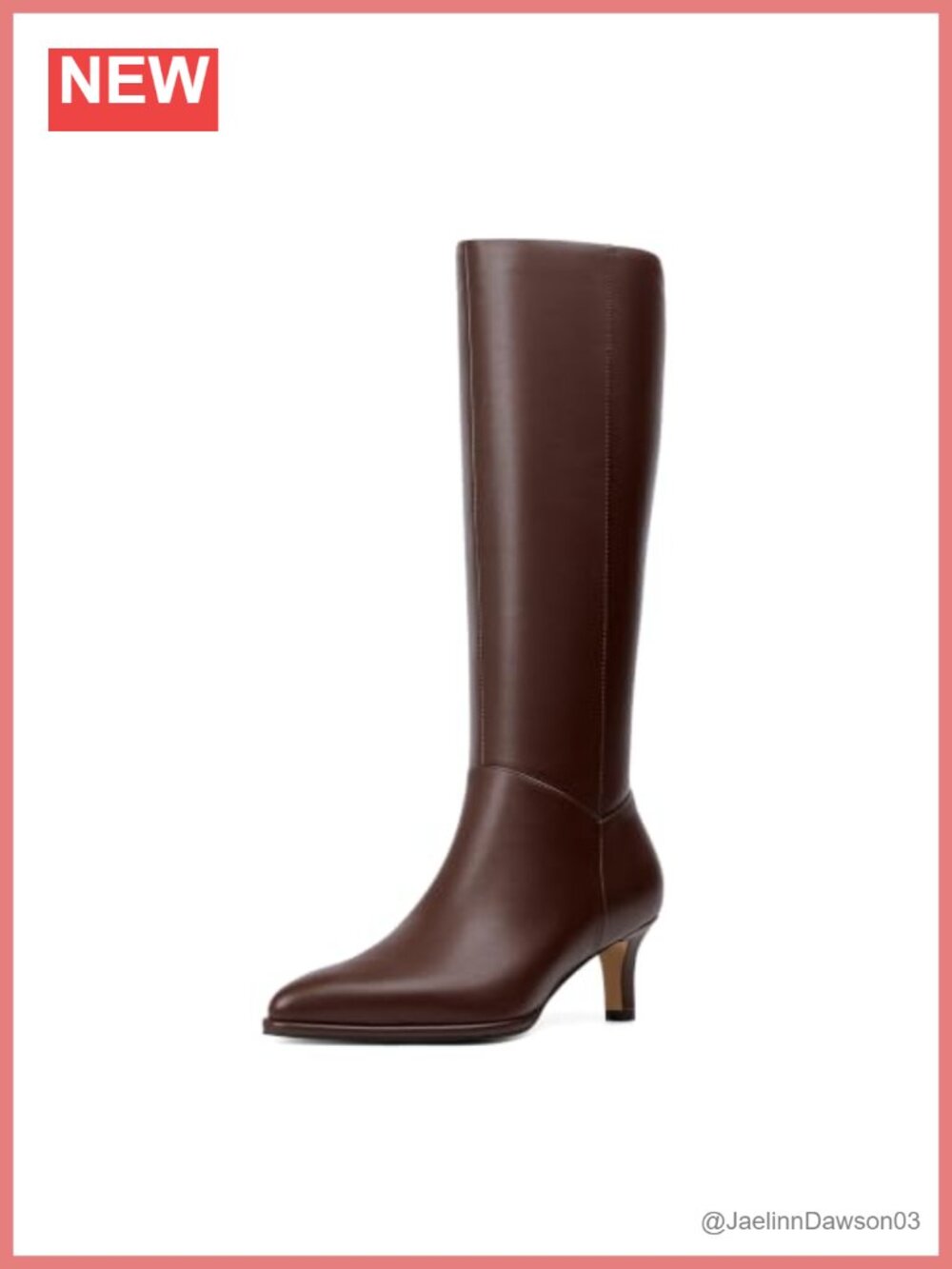 Knee High Boots Kitten Heel Pointed Toe Faux Leather Side Zip